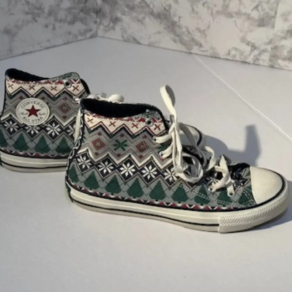 Converse Chuck Taylor All Star High Top Holiday Sweater Christmas Print Mens 6 - Picture 1 of 9